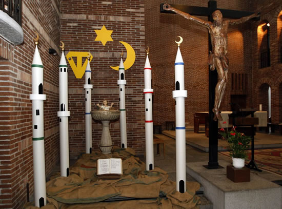 Minarets in Swiss church nativity display